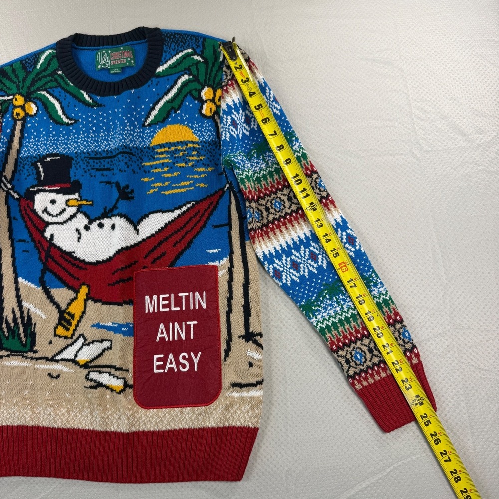 Ugly Christmas Sweater Mens Small Snowman Beach Meltin Aint Easy Tropical - Picture 3 of 9